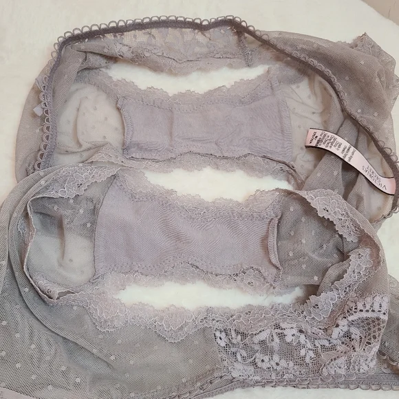 VS Dream Angels 3pc Bra & Panties Set Size 34E/med ☆ Gray Dotted Lace - Picture 5 of 7